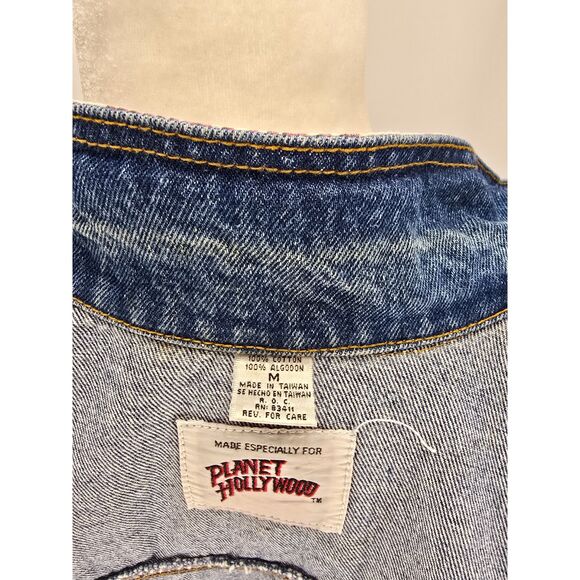 Unisex Vintage 90s Planet Hollywood Blue Jean Denim Jacket SZ MED Washington, DC - Picture 13 of 14